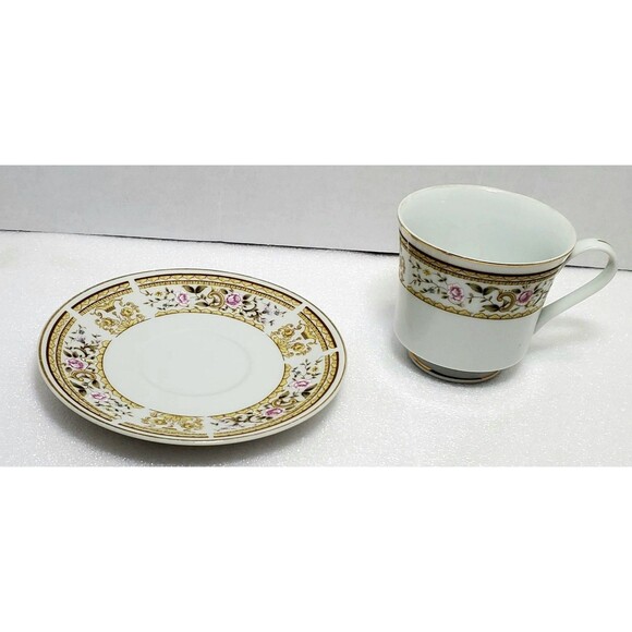 Wallace Heritage Daphne Tea Cup & SaucerFloral Gold Trim Porcelain Japan - Picture 7 of 13